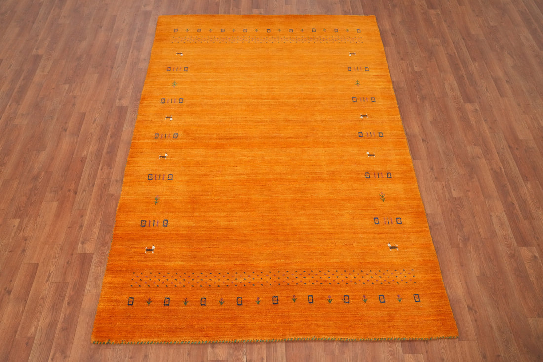 Orange Wool Gabbeh Handmade Area Rug 5x8