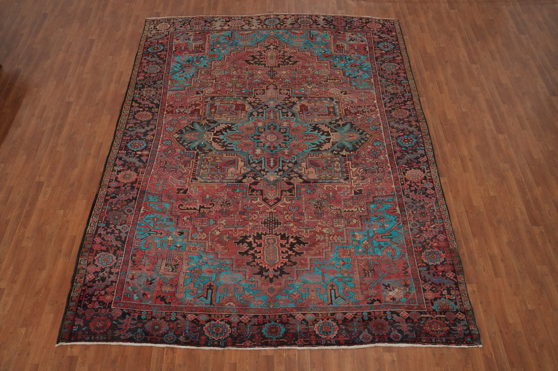 Vintage Geometric Heriz Persian Area Rug 10x13