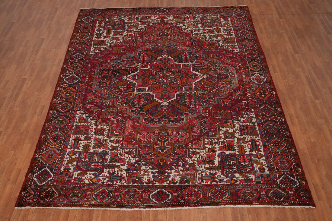 Red Wool Heriz Persian Vegetable Dye Large Rug 10x13