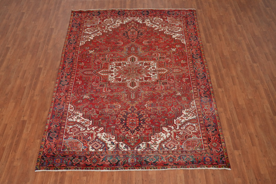 Red Geometric Heriz Vegetable Dye Persian Area Rug 8x11