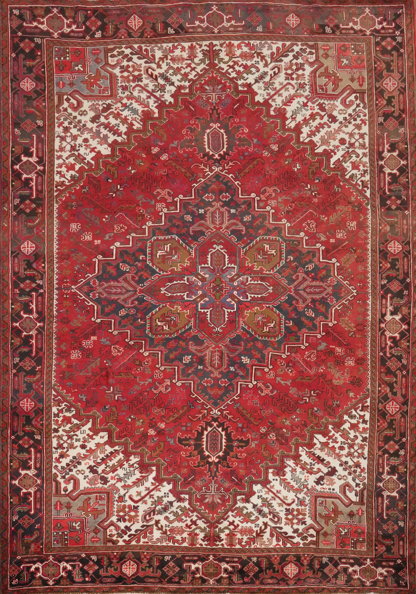 Red Wool Vegetable Dye Heriz Persian Large Rug 10x13