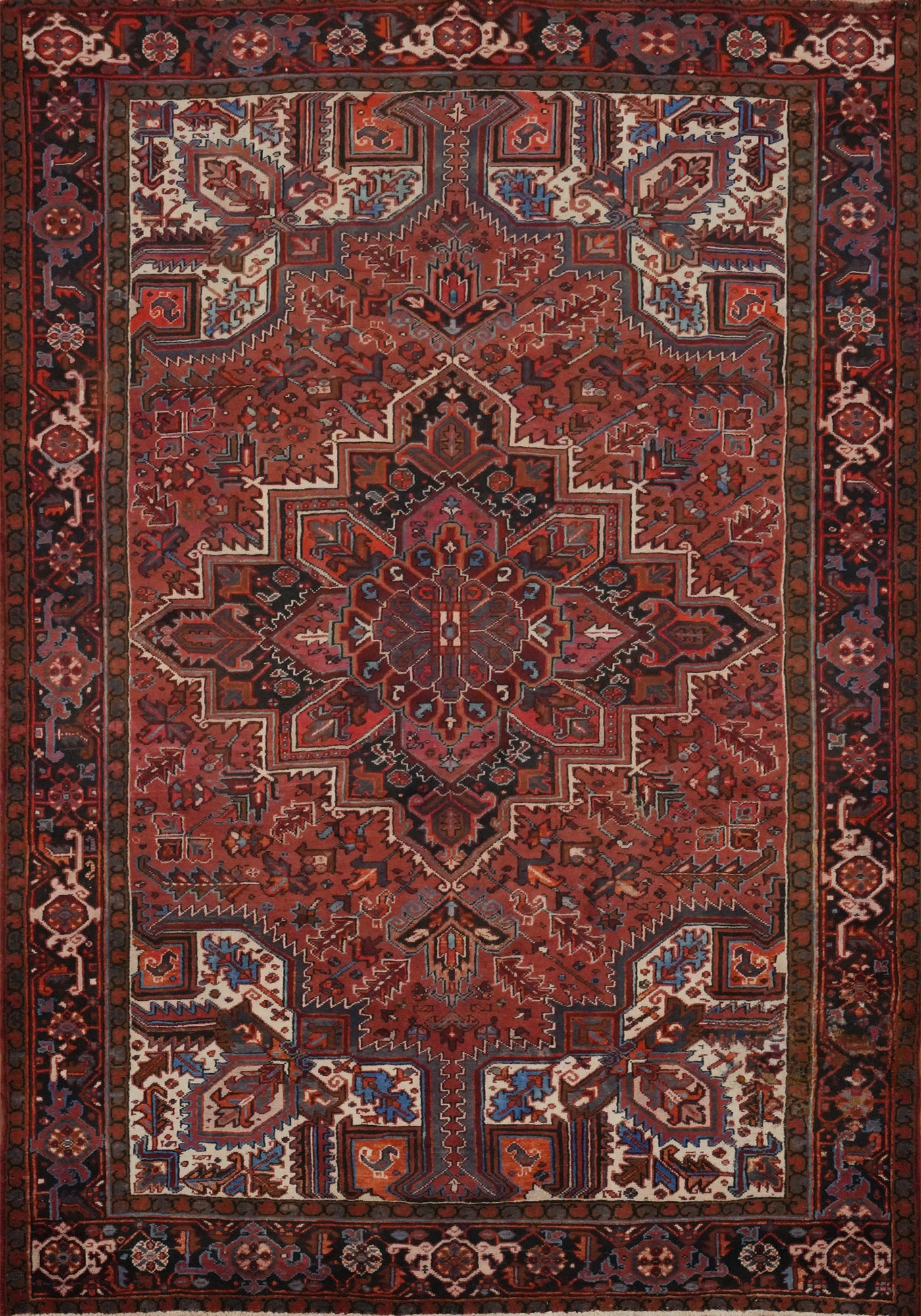 Vegetable Dye Geometric Heriz Persian Area Rug 7x9