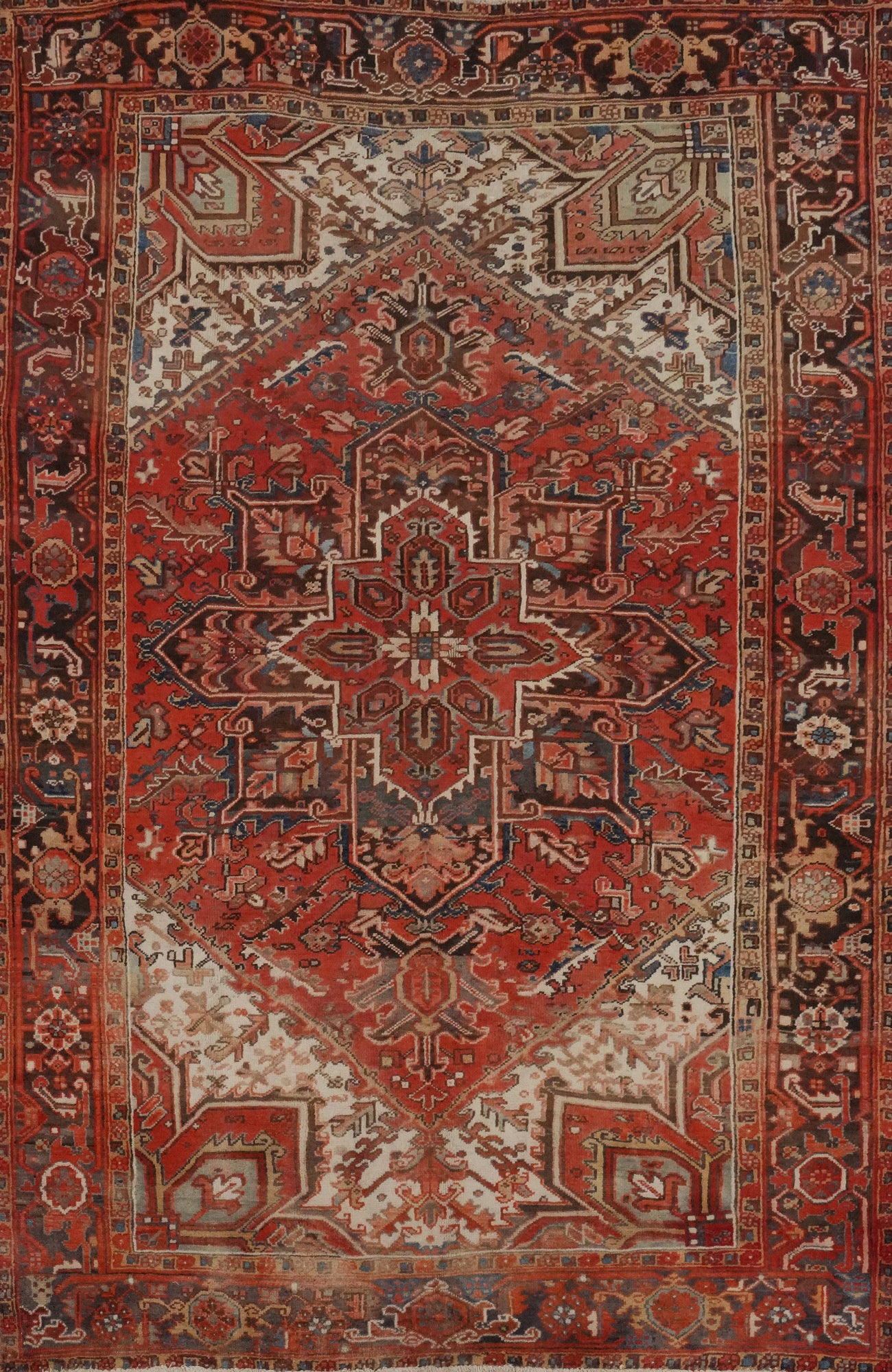 Vintage Geometric Heriz Vegetable Dye Persian Area Rug 7x9