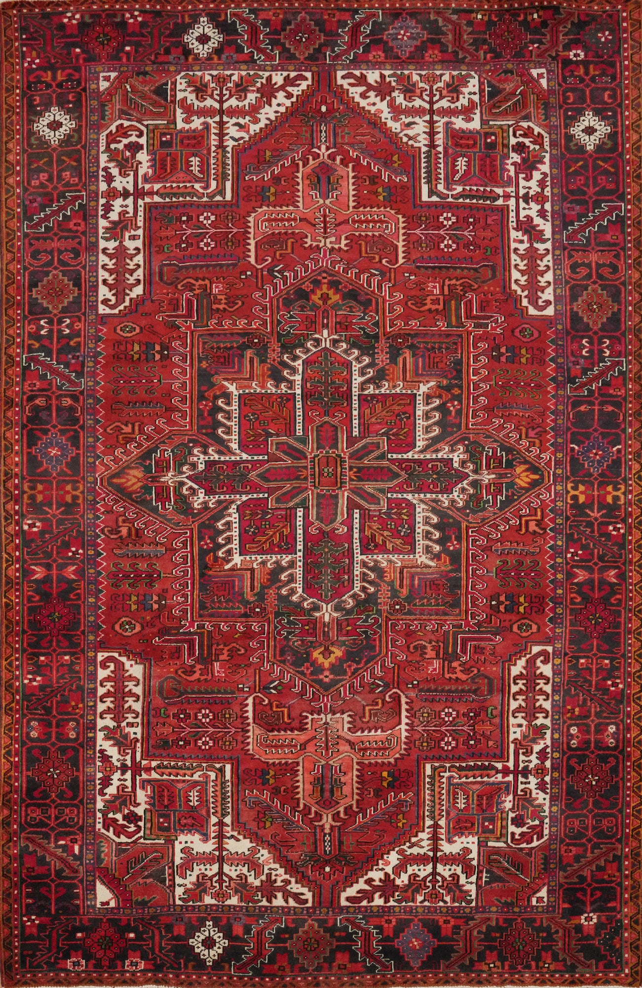 Vegetable Dye Red Geometric Heriz Persian Area Rug 8x11