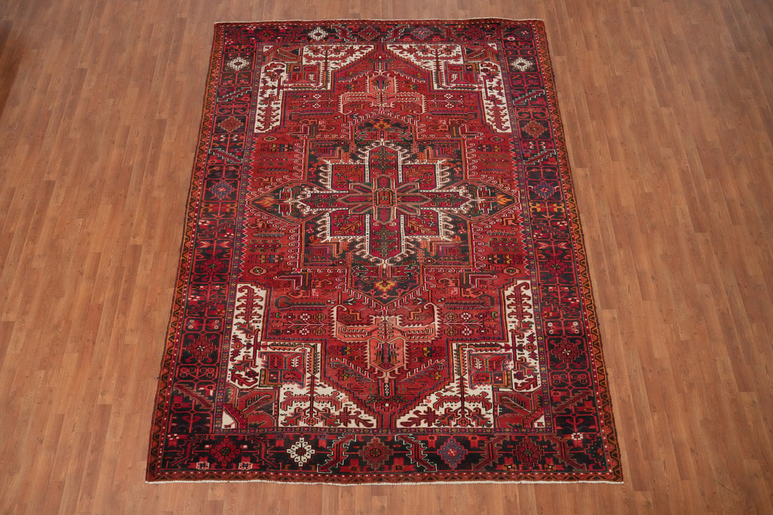 Vegetable Dye Red Geometric Heriz Persian Area Rug 8x11