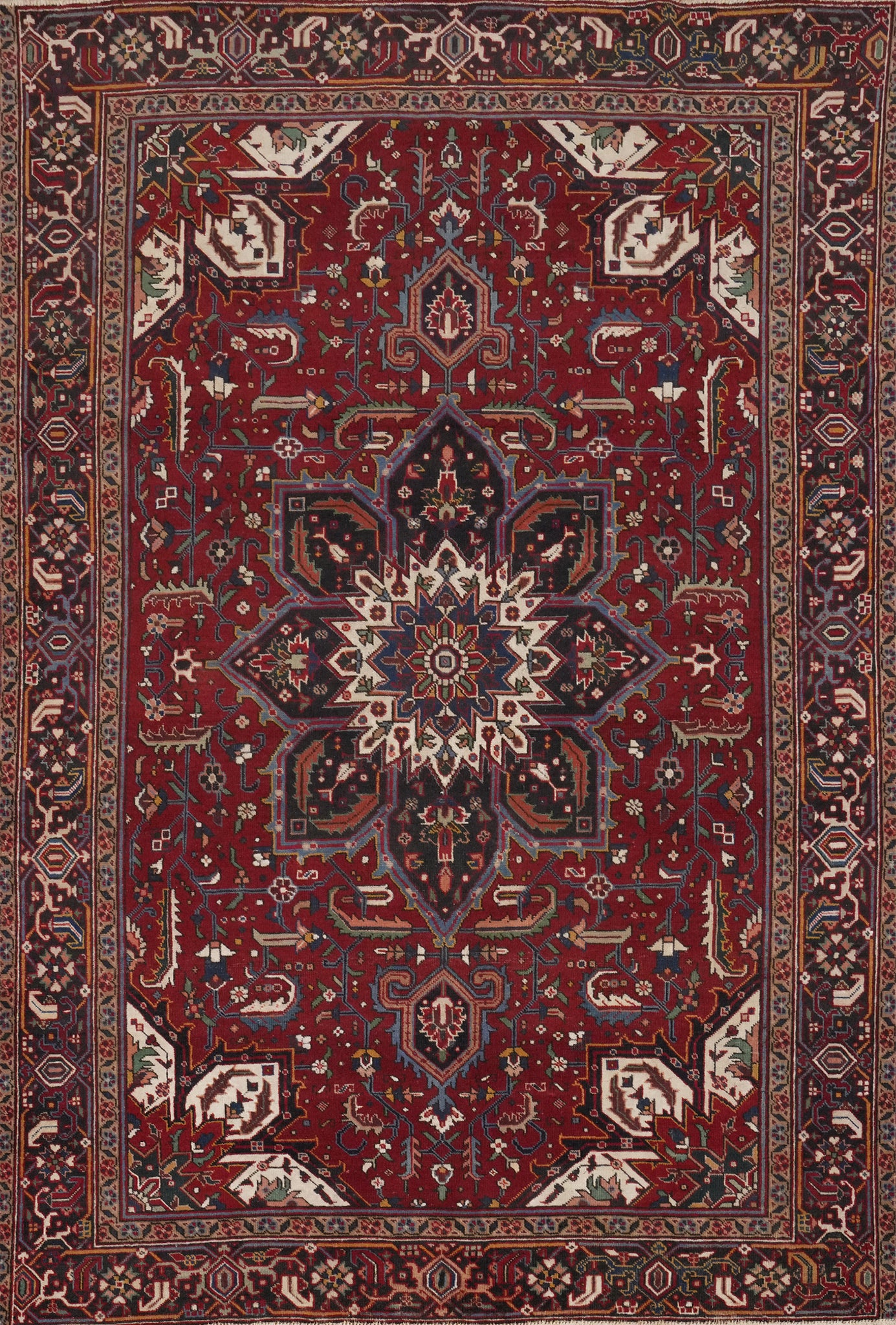 Red Vintage Heriz Persian Vegetable Dye Area Rug 7x11