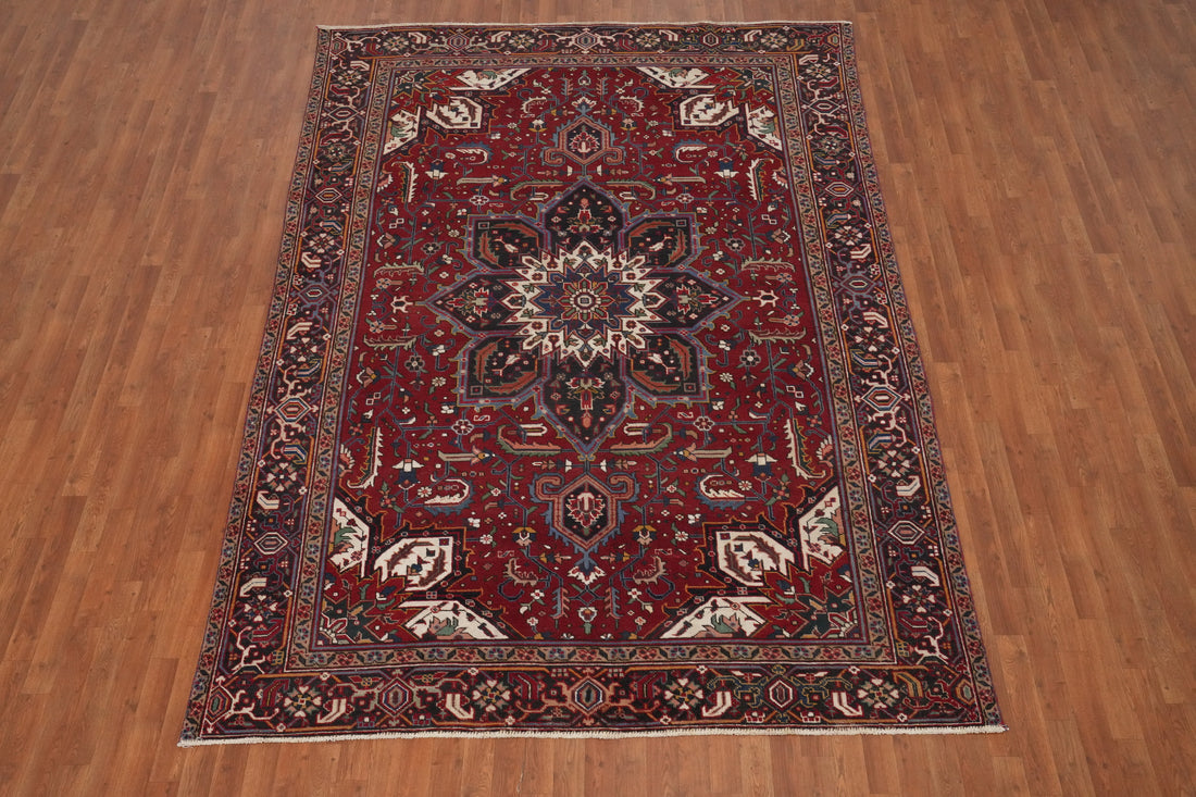 Red Vintage Heriz Persian Vegetable Dye Area Rug 7x11