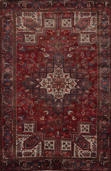 Red Geometric Heriz Vegetable Dye Persian Area Rug 9x11