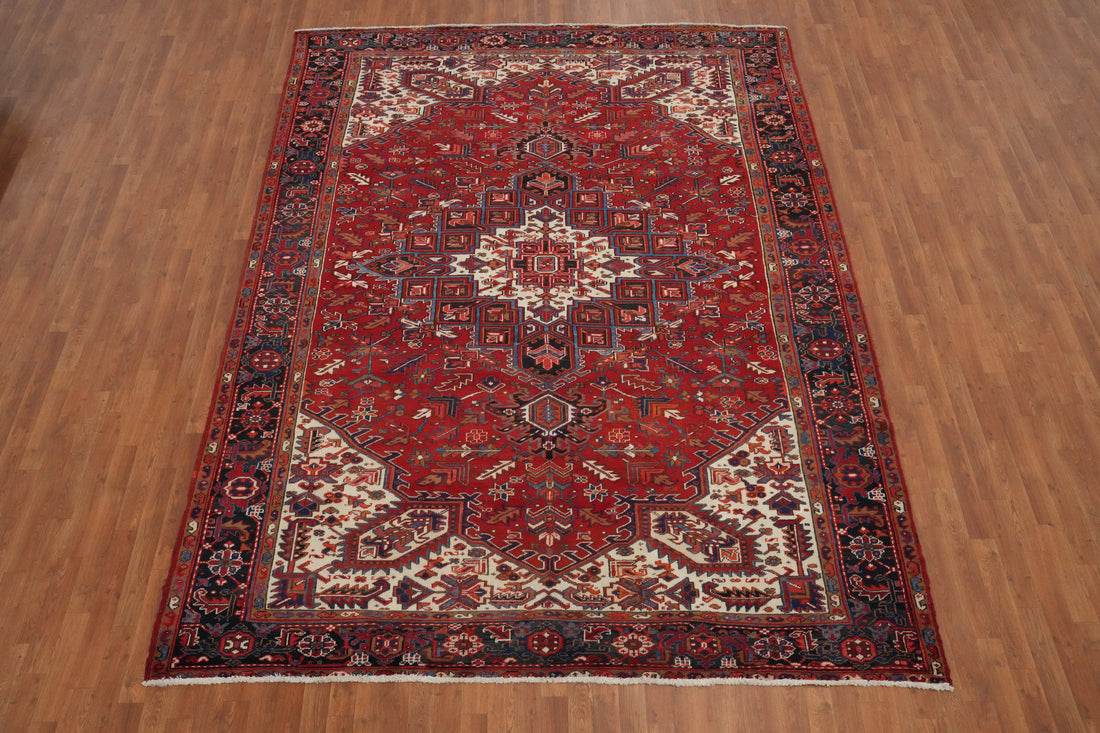 Red Geometric Vegetable Dye Heriz Persian Area Rug 9x11
