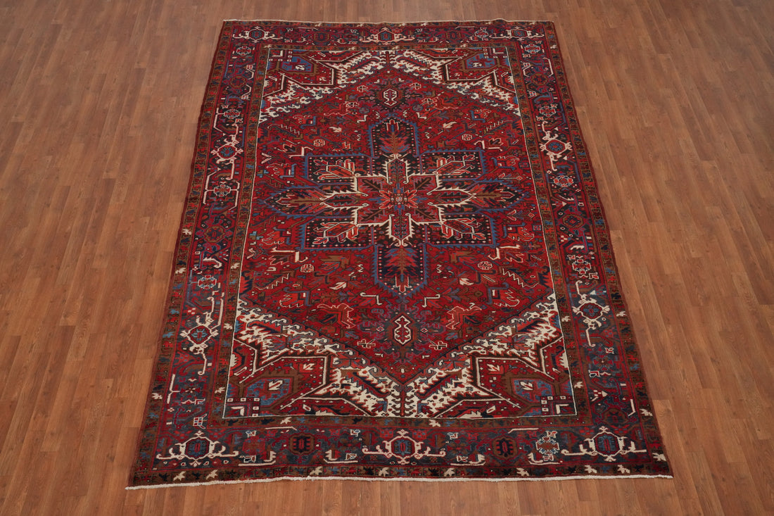 Red Wool Heriz Persian Vegetable Dye Area Rug 8x11