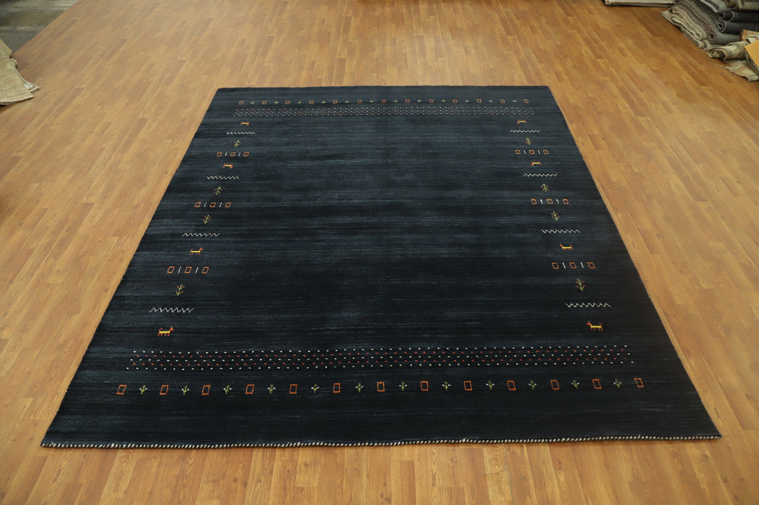 Elegant Dark Gabbeh Area Rug 8x10 with Intricate Tribal Patterns