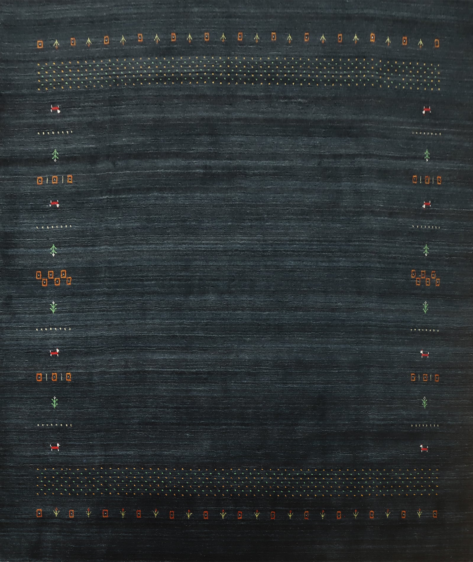 Minimalist Dark Gabbeh Area Rug 9x9 with Detailed Embroidery