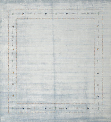Soft Sky Blue Gabbeh Area Rug 9x9 with Delicate Tribal Accents