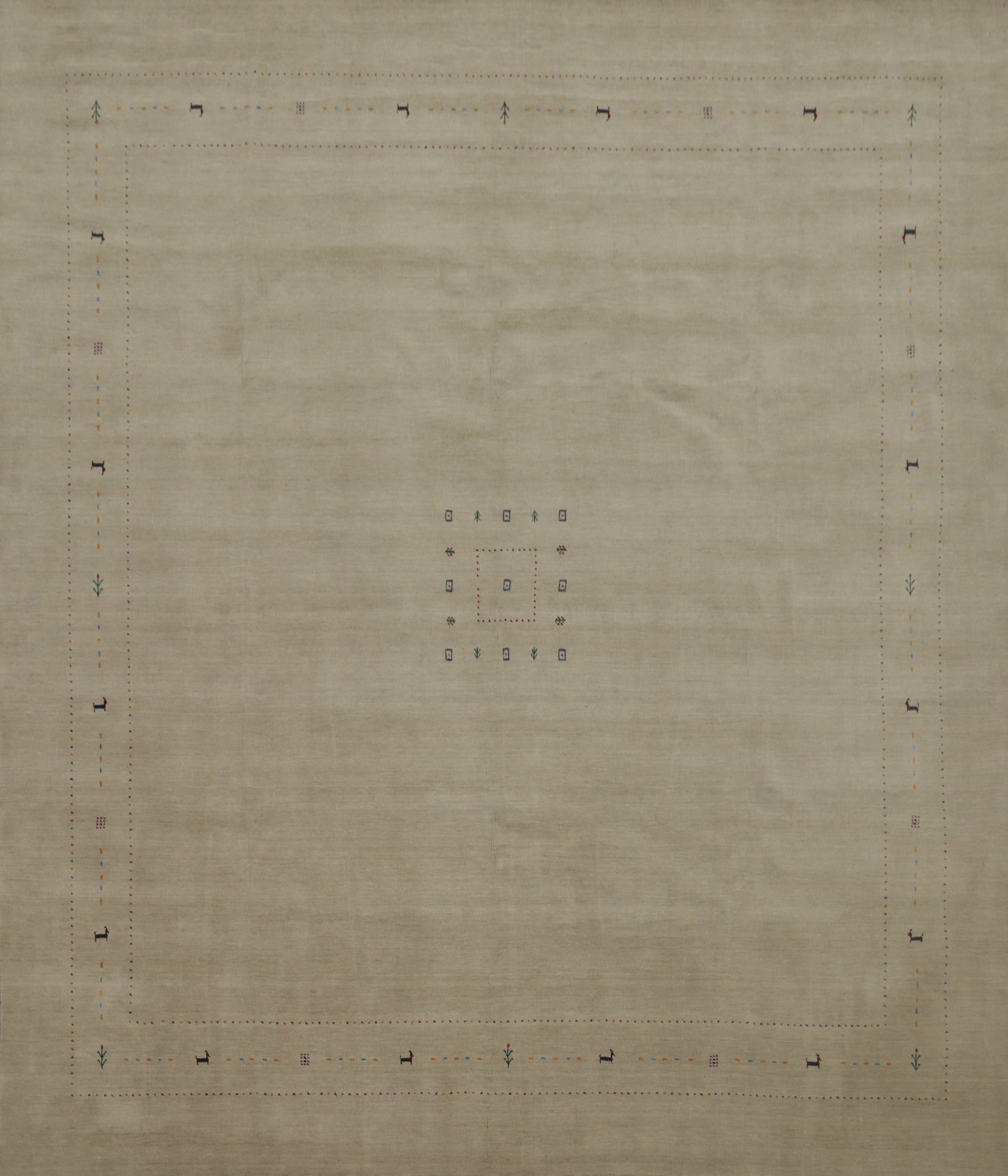 Soft Neutral-Toned Gabbeh Square Rug 12x12 with Delicate Tribal Patterns