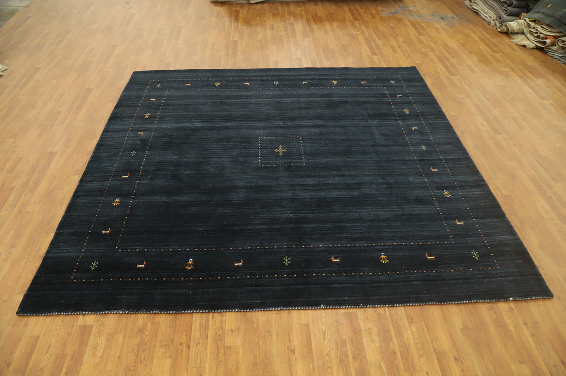 Luxurious Dark Toned Gabbeh Area Rug 9x9 with Animal Accents