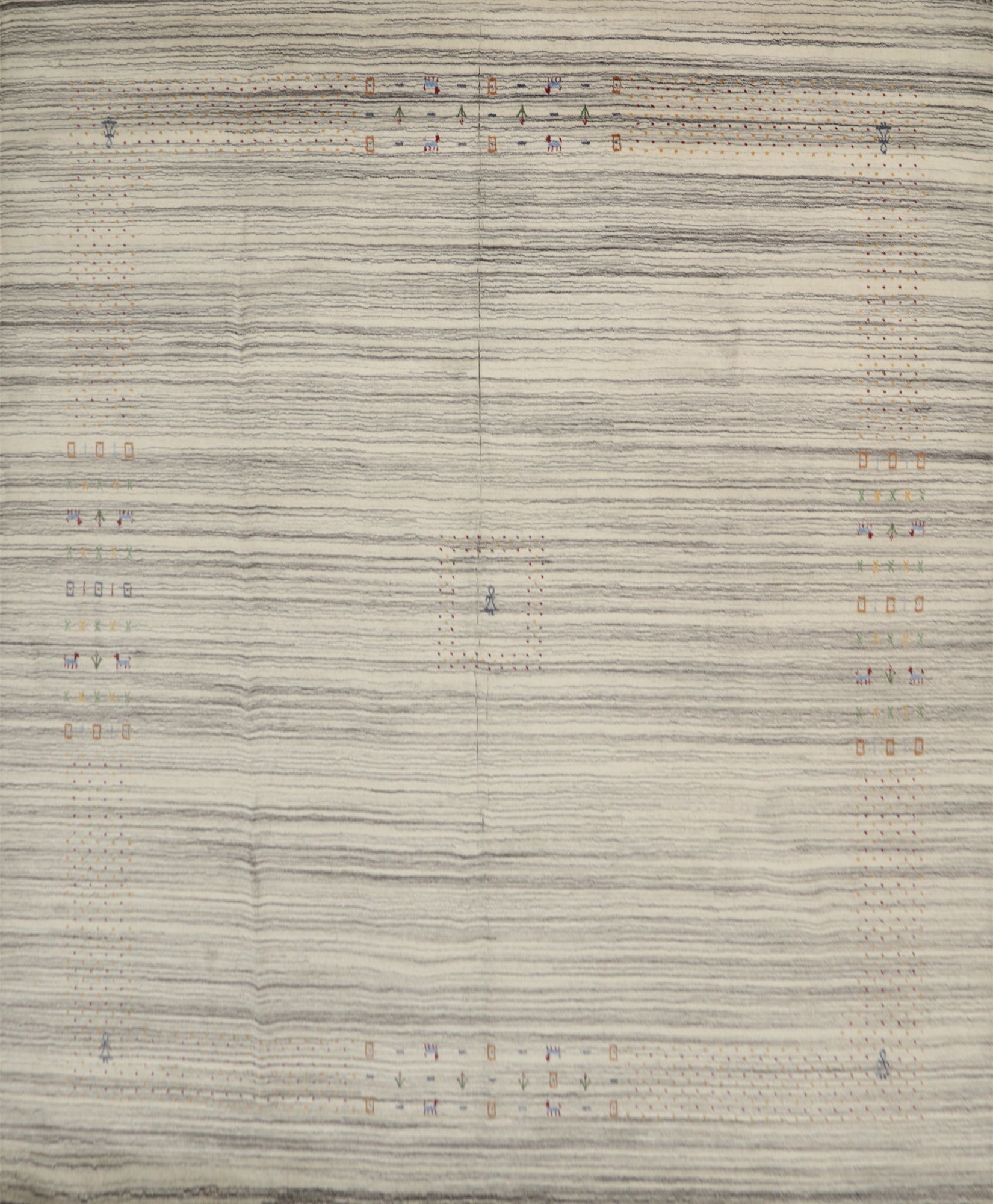 Neutral Toned Gabbeh Area Rug 10x10 with Artistic Linear Design Accents