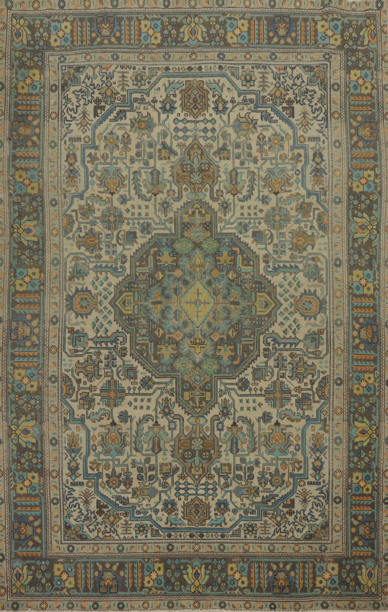 Vintage Wool Geometric Tabriz Persian Area Rug 7x10