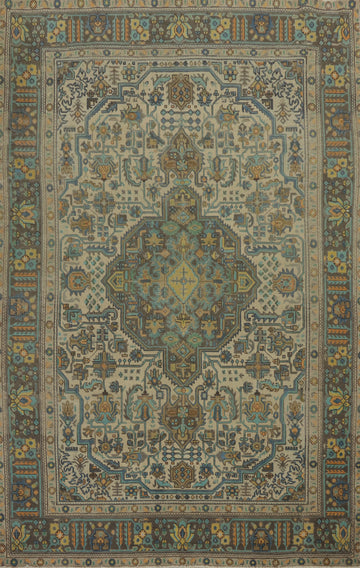 Vintage Wool Geometric Tabriz Persian Area Rug 7x10