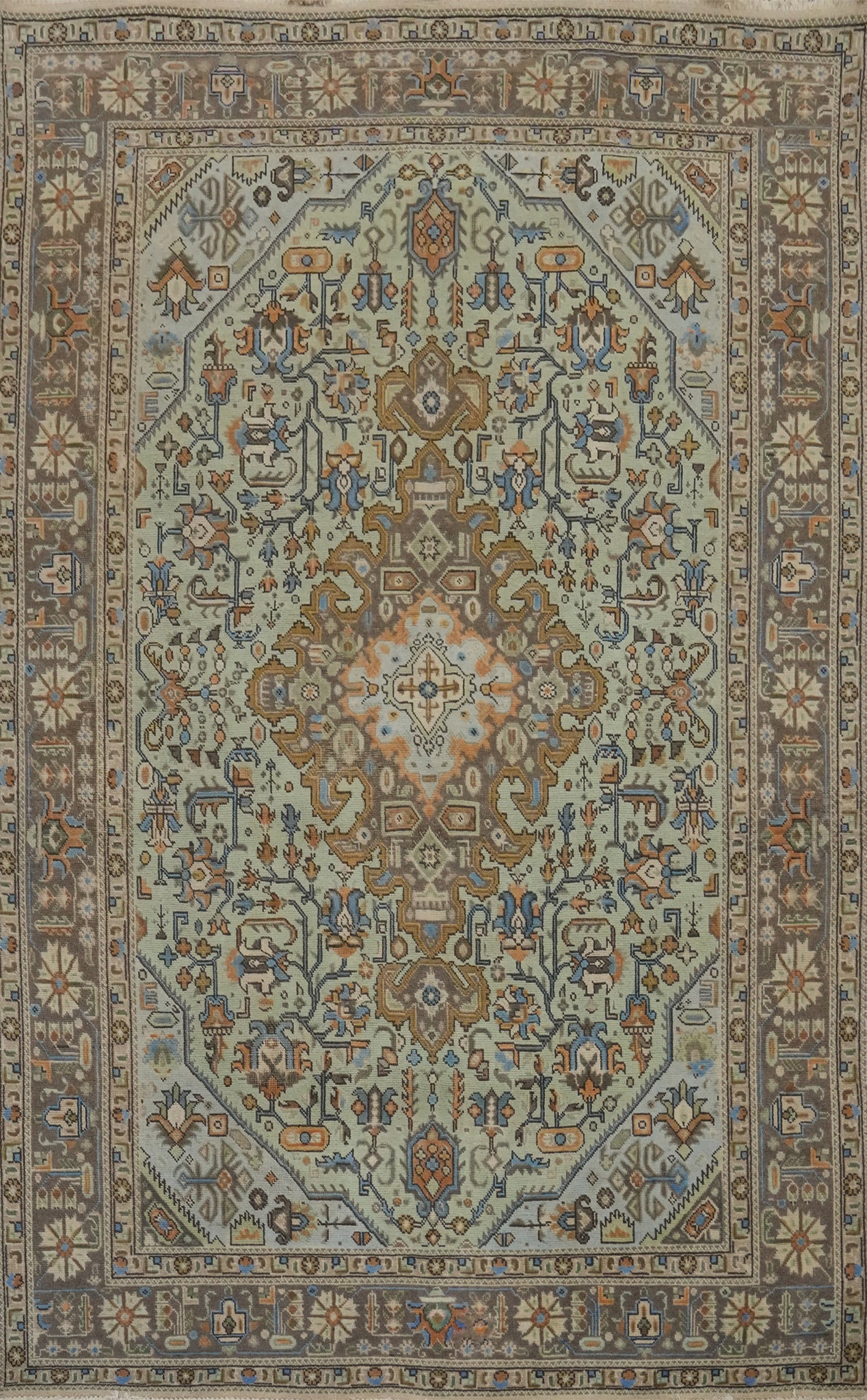 Mint Green Wool Tabriz Persian Area Rug 7x10