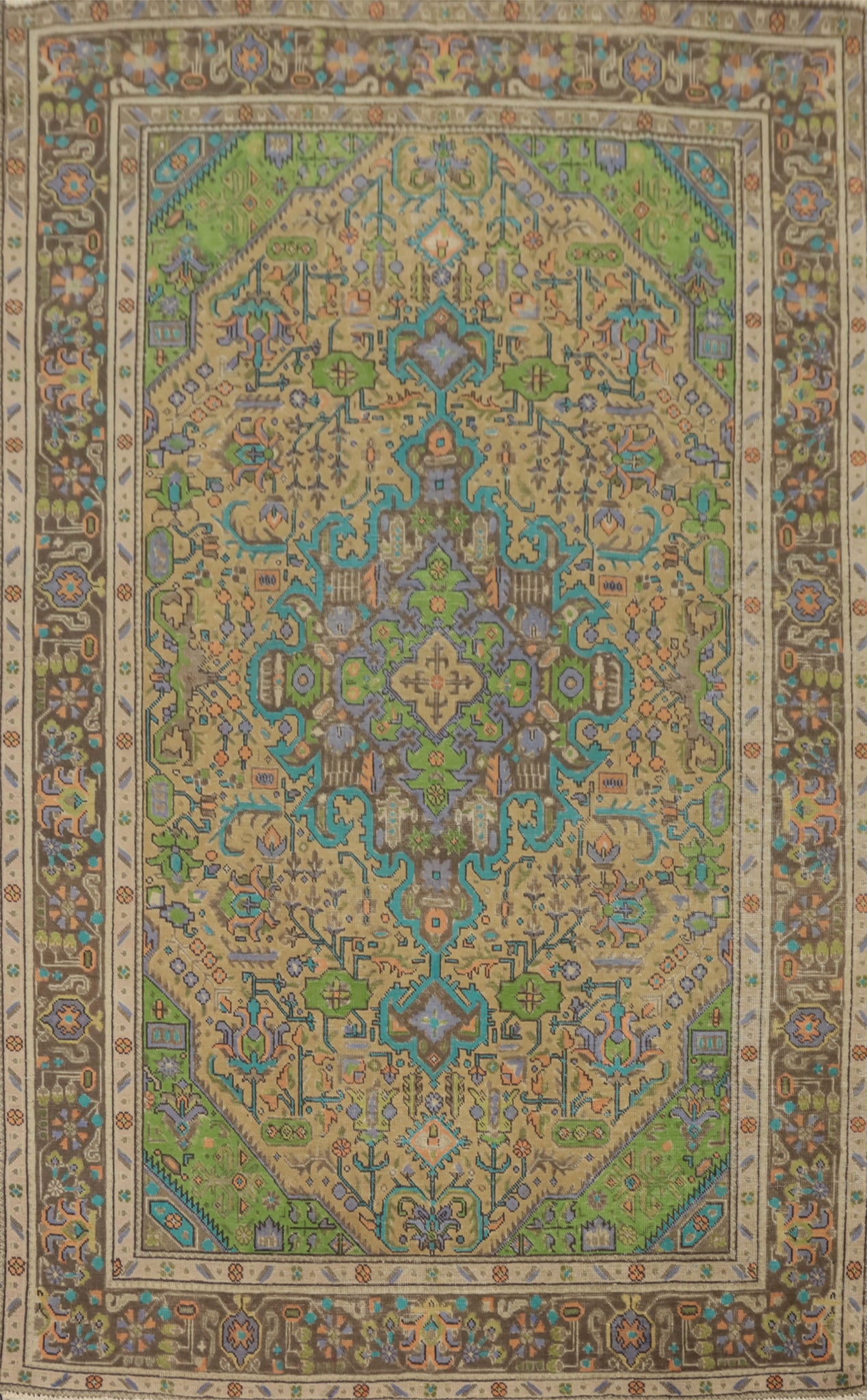 Vintage Geometric Tabriz Persian Area Rug 6x9