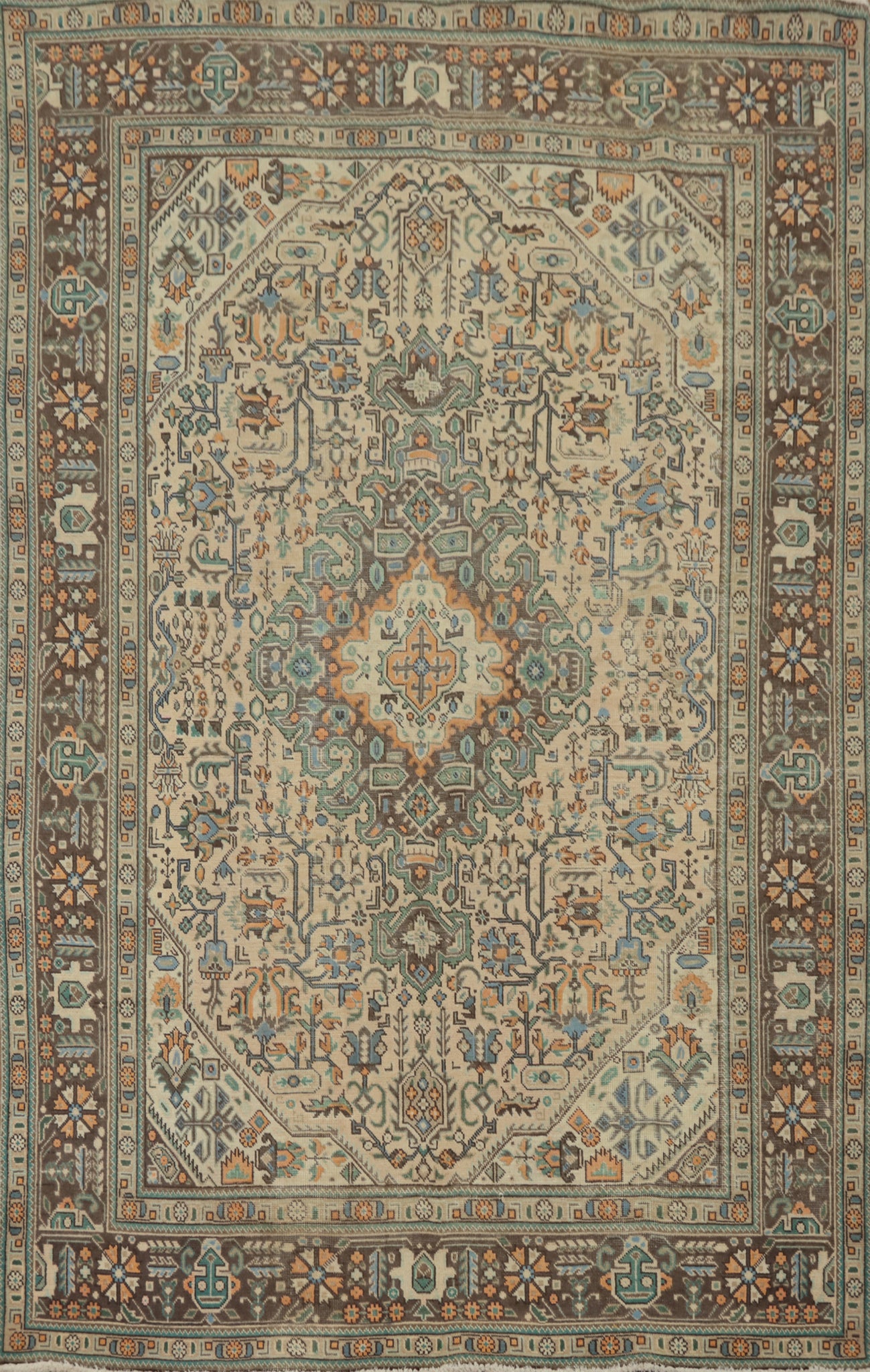 Vintage Geometric Tabriz Persian Area Rug 6x9