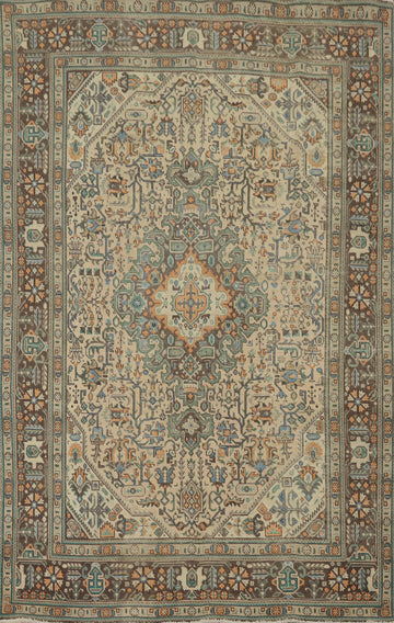 Vintage Geometric Tabriz Persian Area Rug 6x9