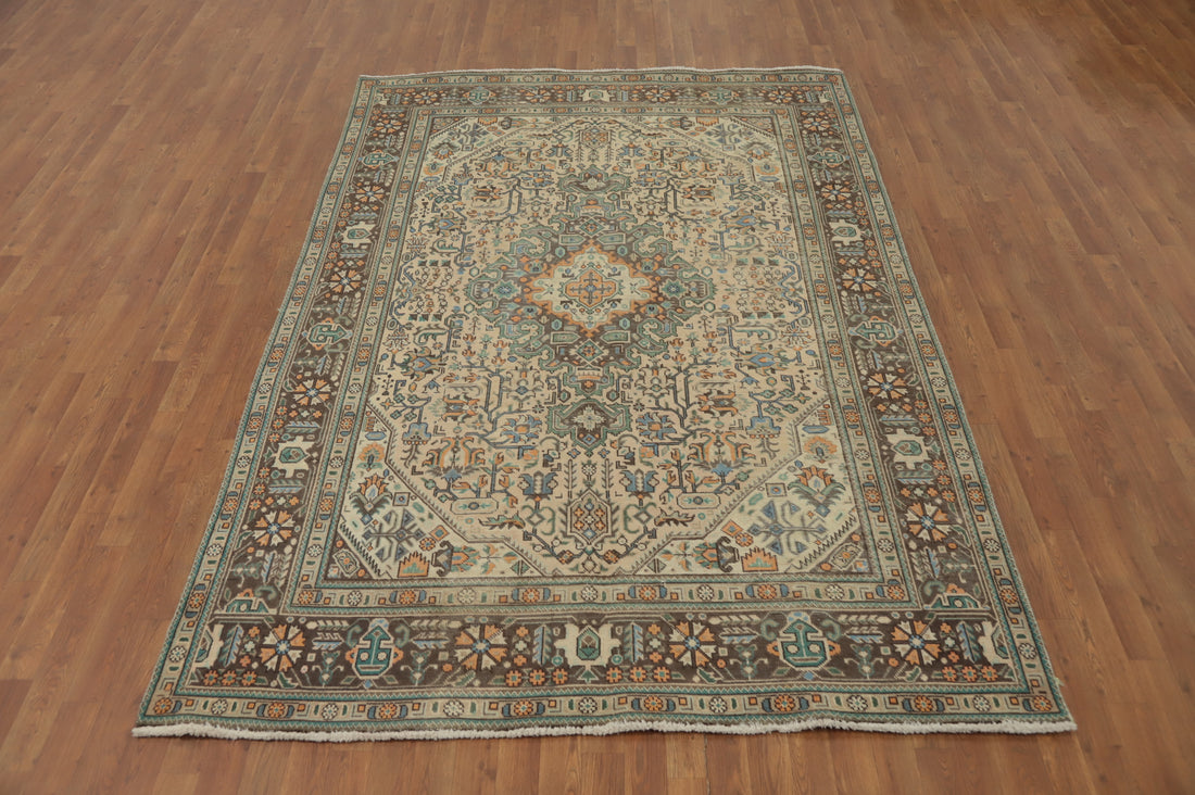 Vintage Geometric Tabriz Persian Area Rug 6x9