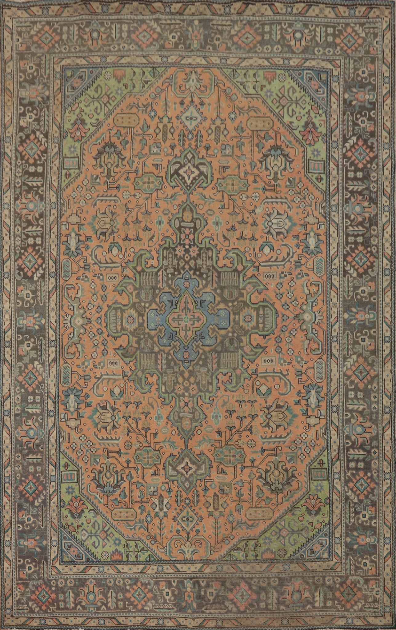 Distressed Wool Tabriz Persian Area Rug 6x9