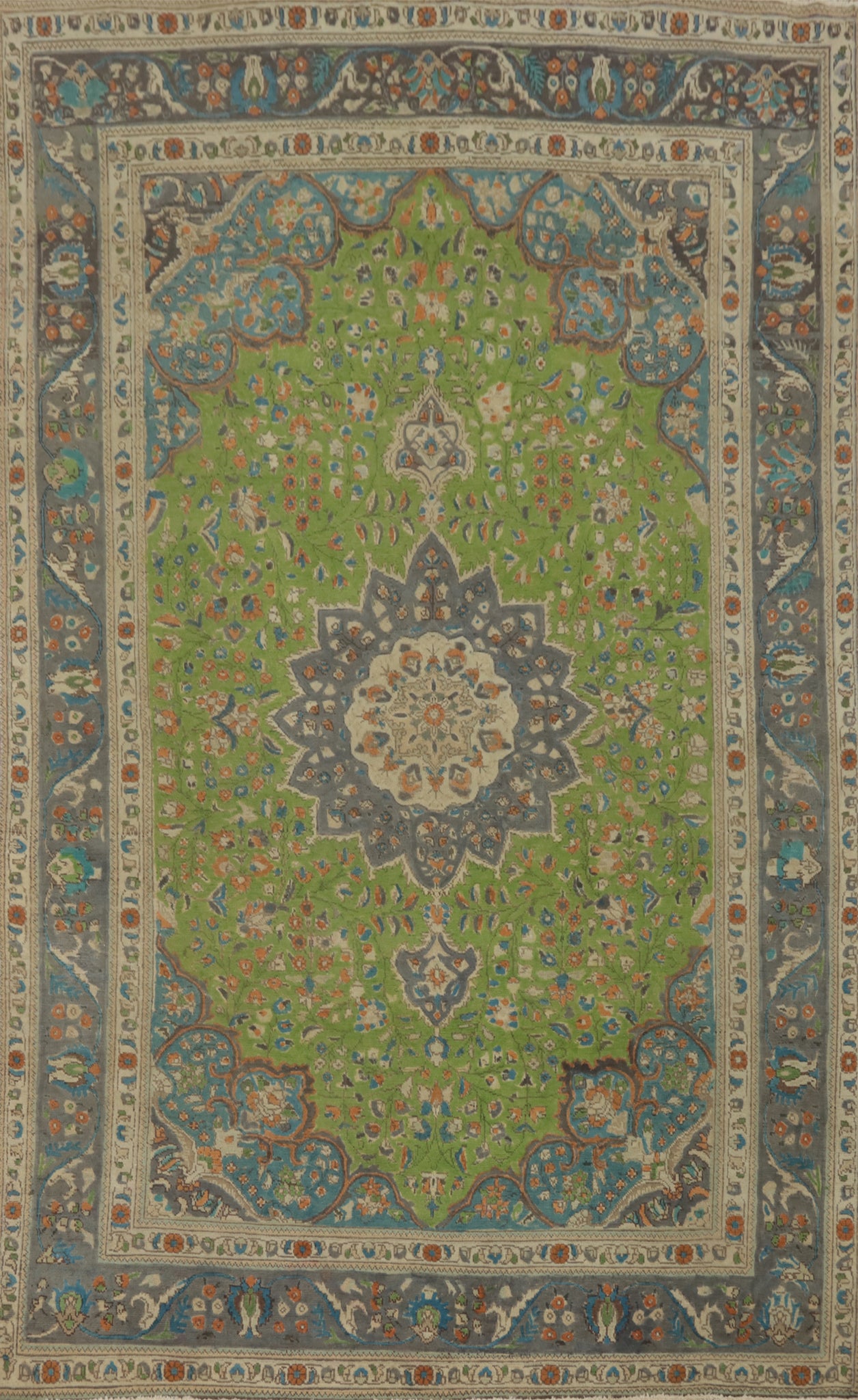 Timeless Persian Tabriz Rug 6x10 with Intricate Green and Blue Design