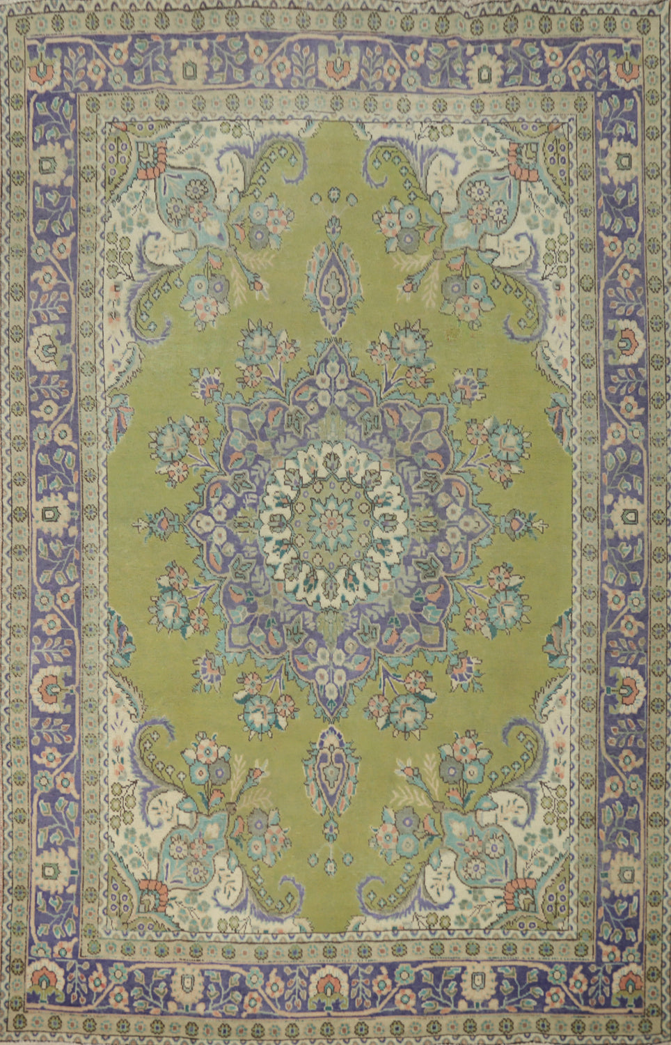 Green Wool Tabriz Persian Area Rug 6x9