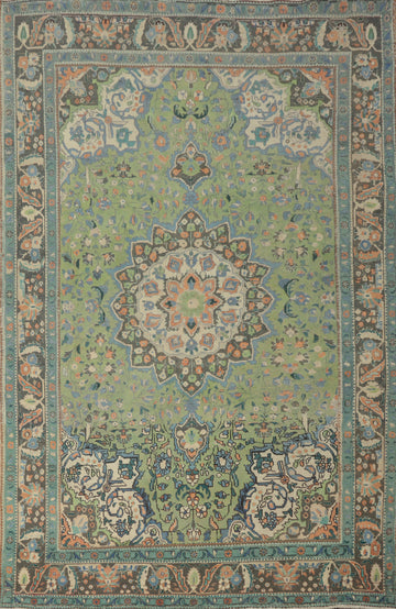 Green Floral Tabriz Persian Area Rug 7x9