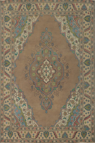 Vintage Elegance Brown Tabriz Persian Area Rug 6x9