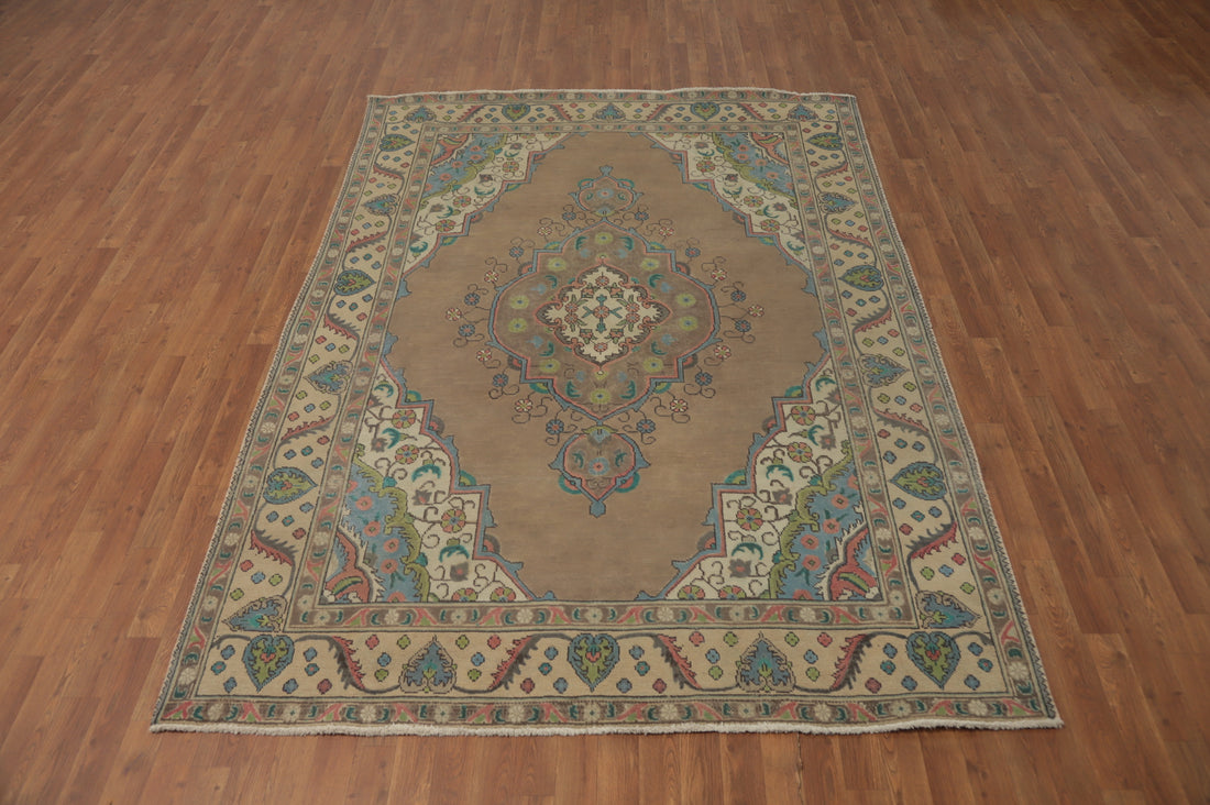 Vintage Elegance Brown Tabriz Persian Area Rug 6x9