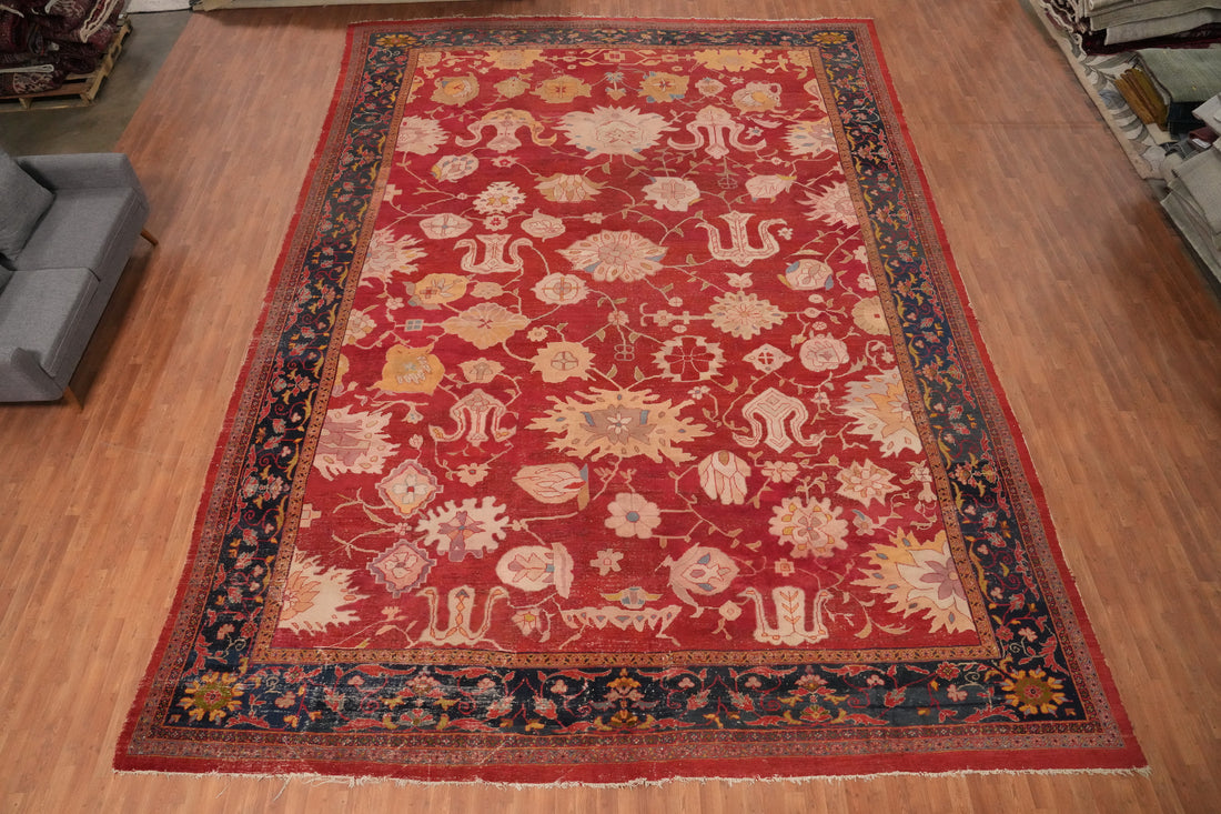 Pre-1900 Antique Vegetable Dye Sultanabad Persian Large Rug 14x20