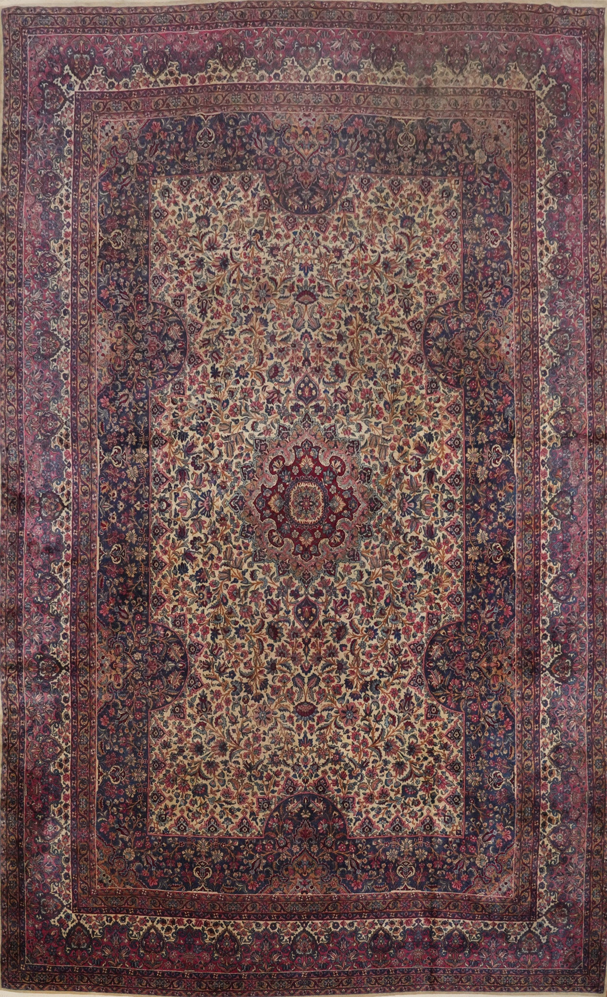 Antique Vegetable Dye Kerman Persian Large Rug 11x15