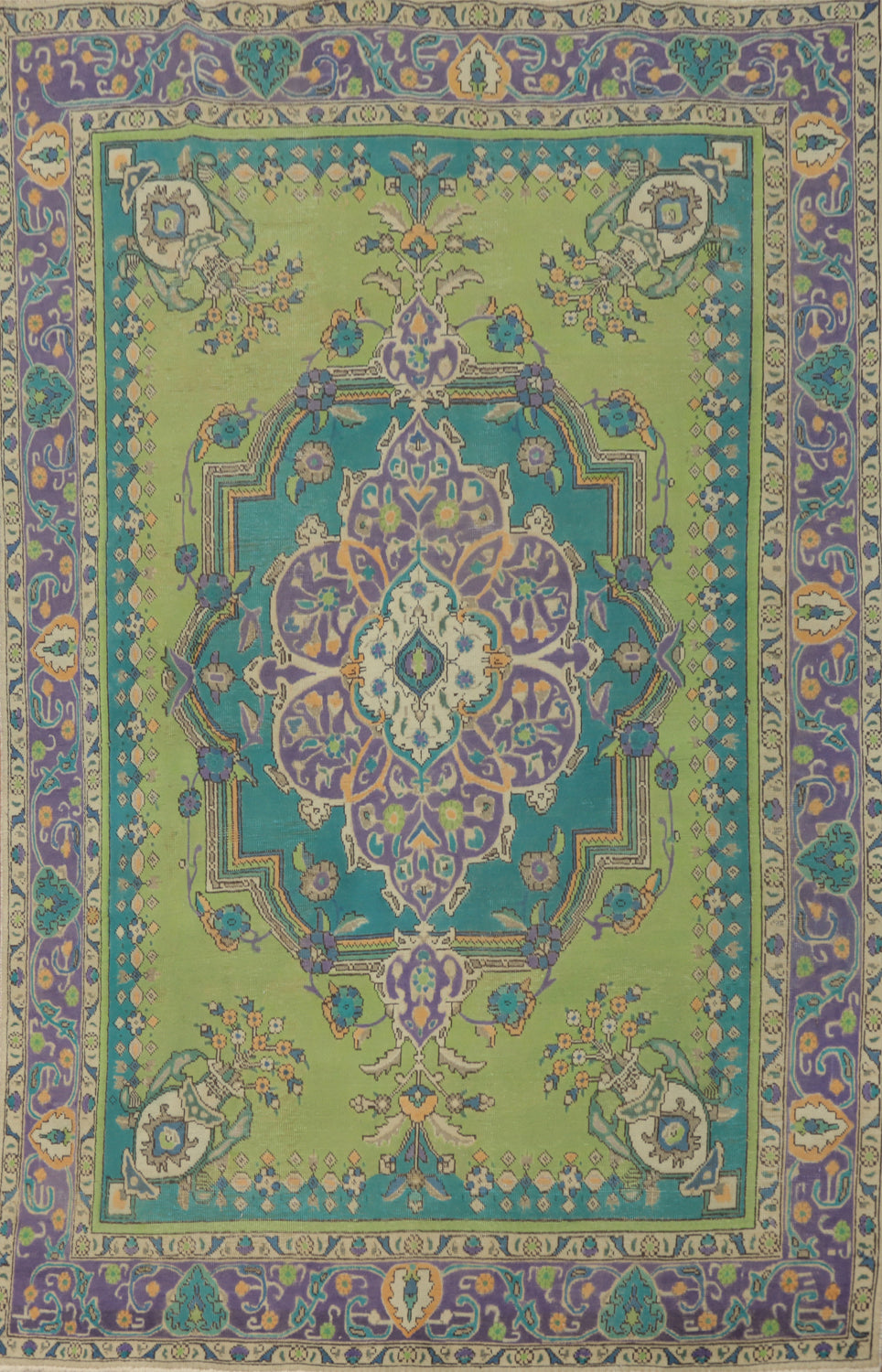 Vintage Green Tabriz Persian Area Rug 6x9