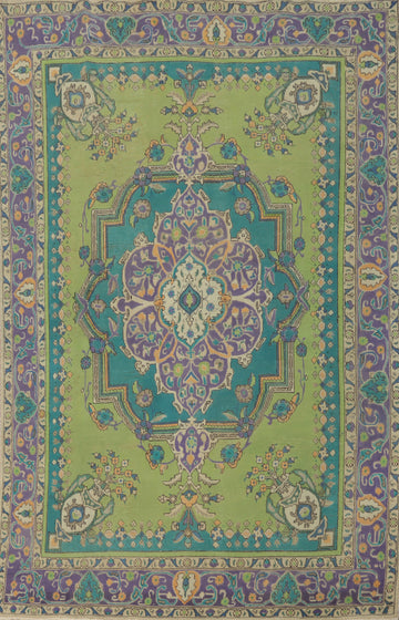 Vintage Green Tabriz Persian Area Rug 6x9