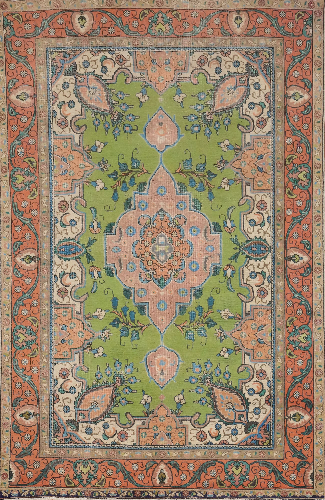 Traditional Green Wool Tabriz Persian Area Rug 6x10