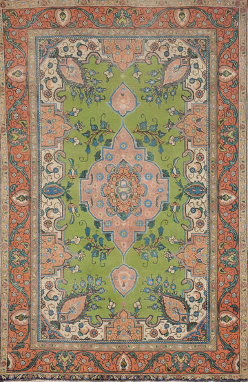 Traditional Green Wool Tabriz Persian Area Rug 6x10