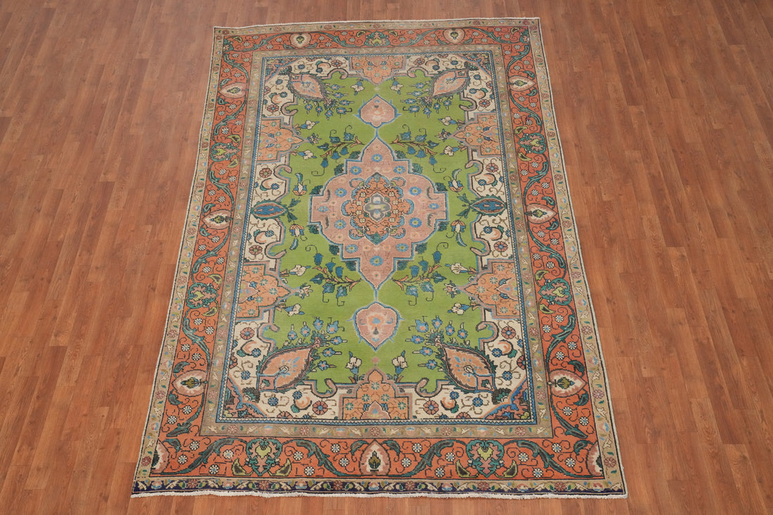 Traditional Green Wool Tabriz Persian Area Rug 6x10