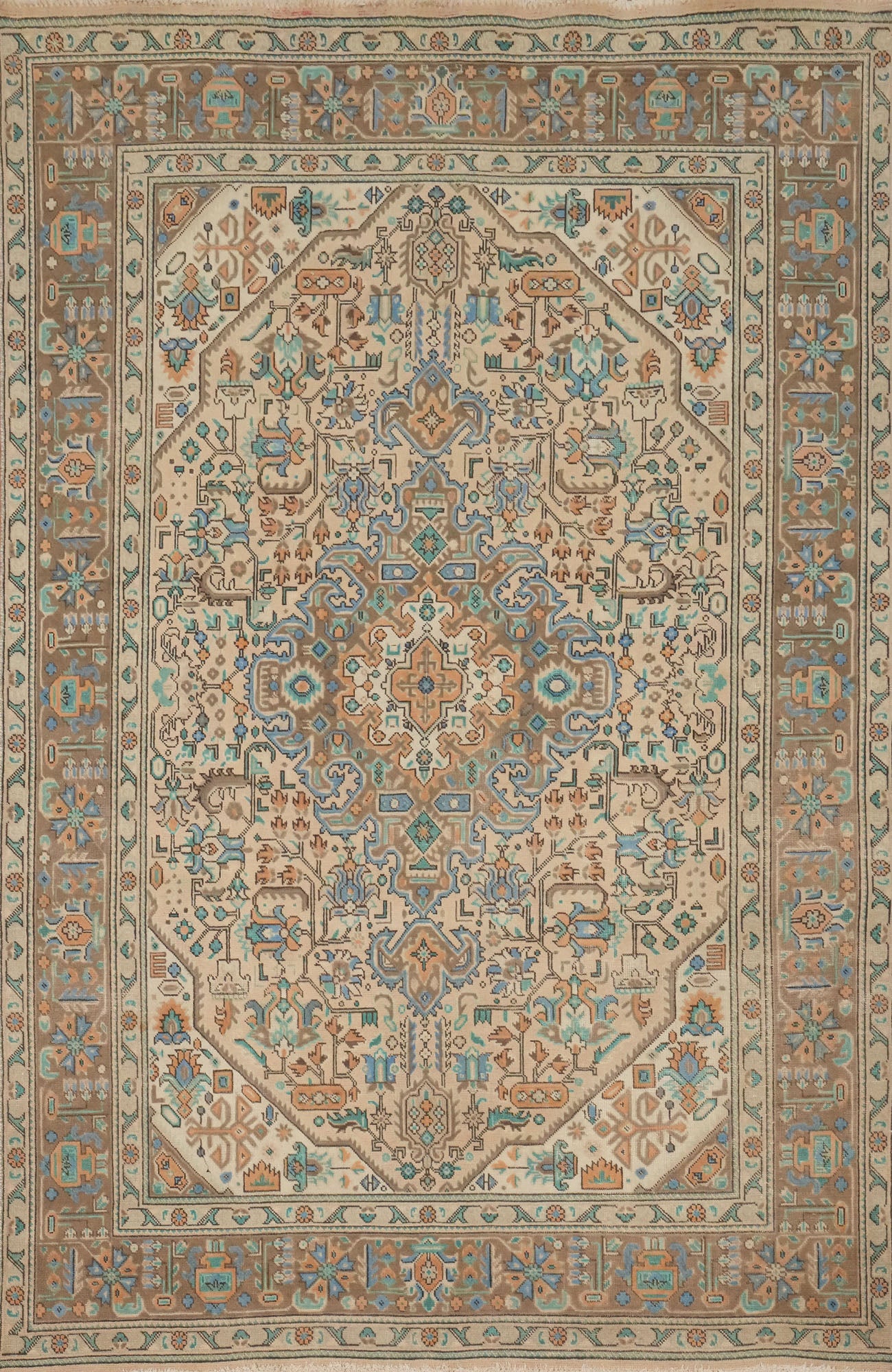 Vintage Geometric Tabriz Persian Area Rug 6x9