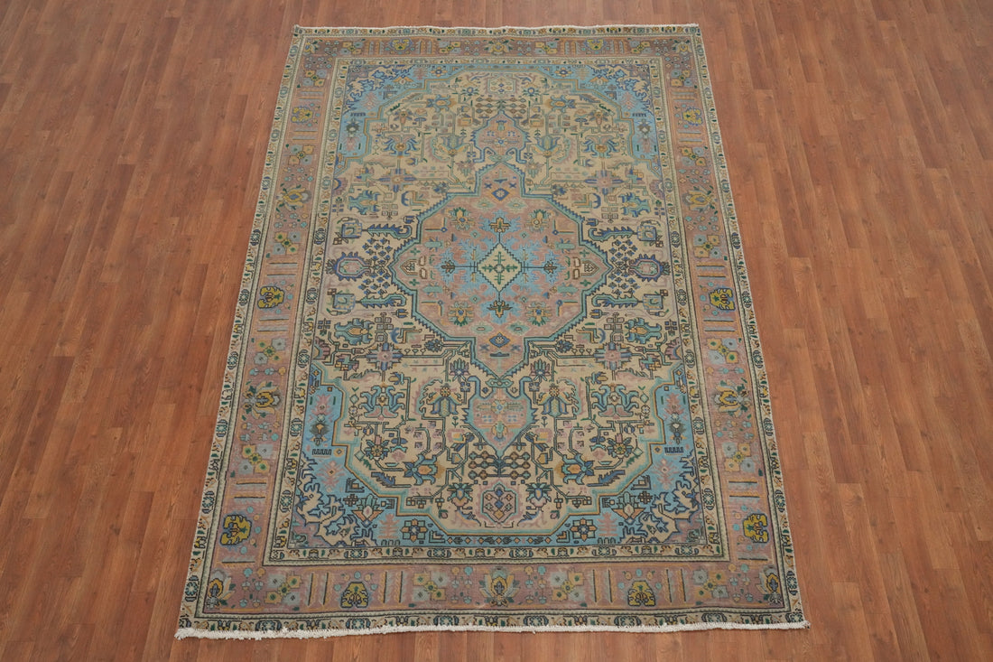 Geometric Wool Traditional Tabriz Persian Area Rug 7x10