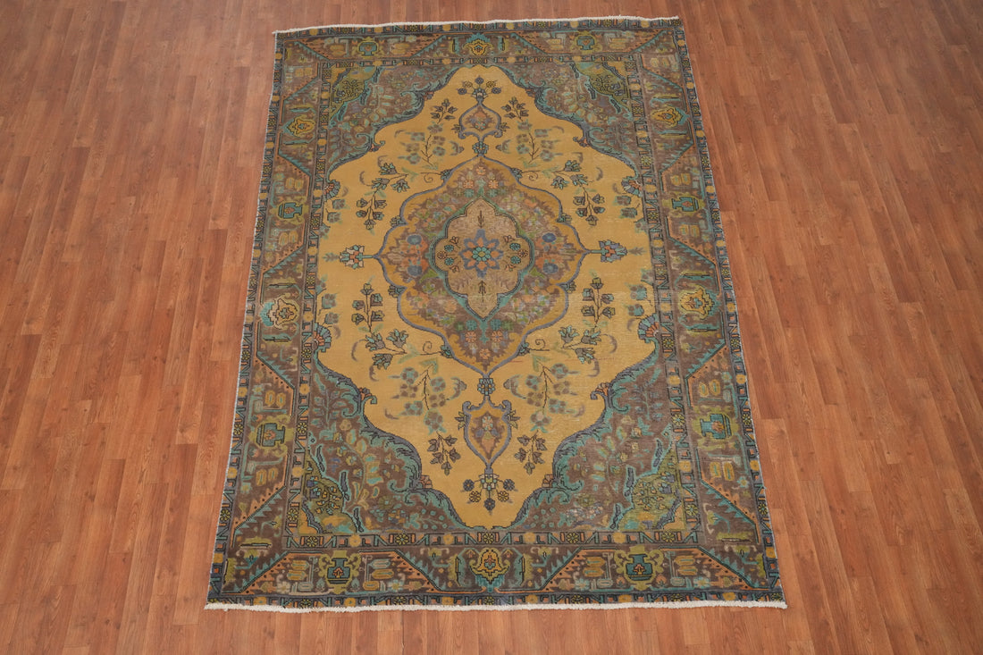 Traditional Floral Wool Tabriz Persian Area Rug 7x10