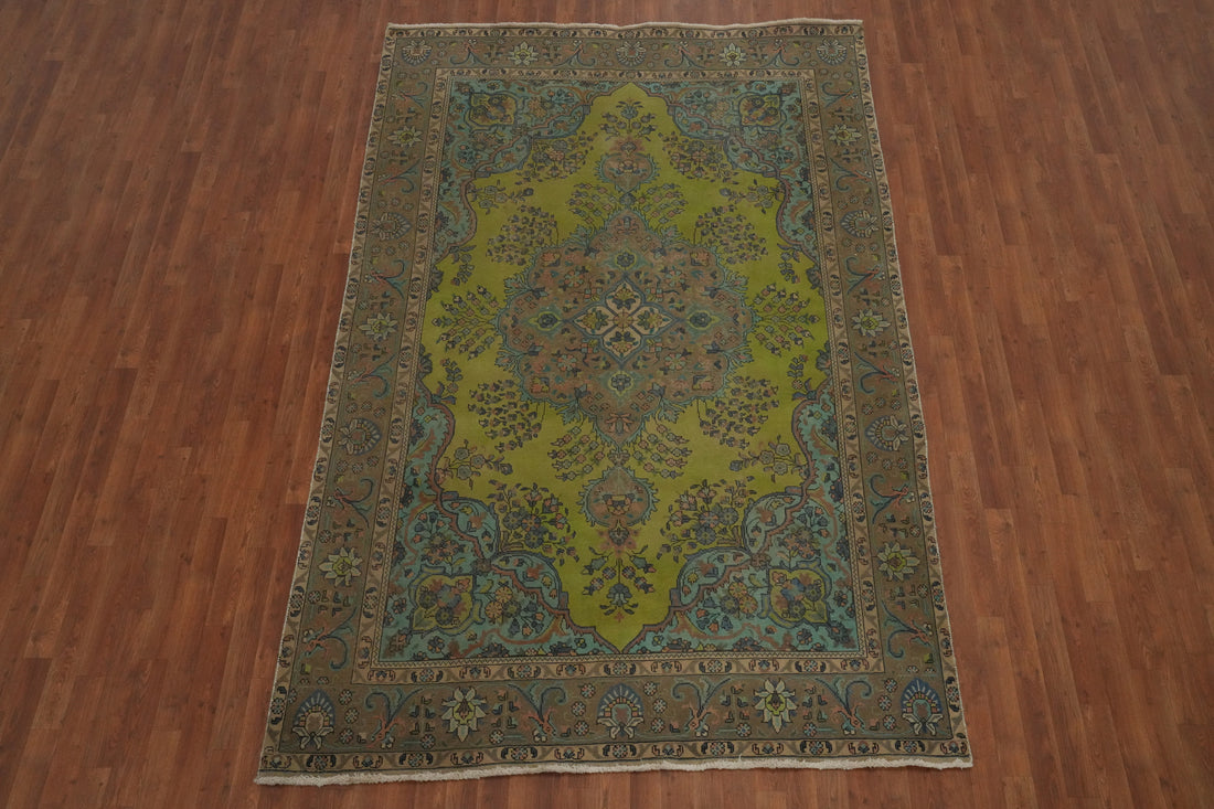 Green Floral Traditional Tabriz Persian Area Rug 6x10