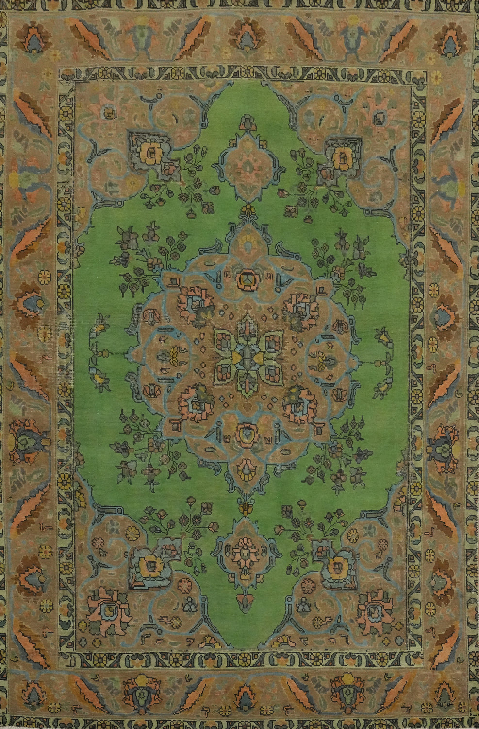Vintage Green Tabriz Persian Area Rug 6x9
