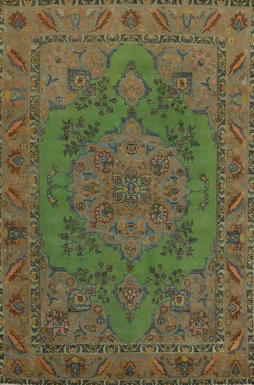 Vintage Green Tabriz Persian Area Rug 6x9