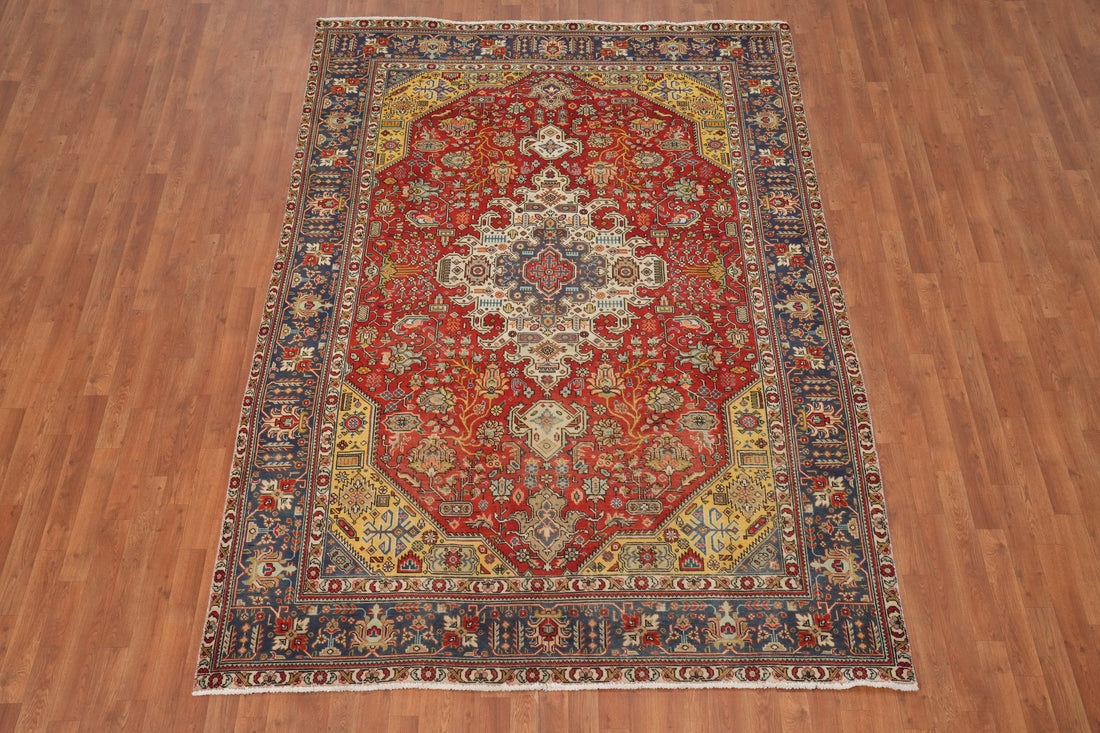 Vintage Wool Tabriz Persian Area Rug 7x9
