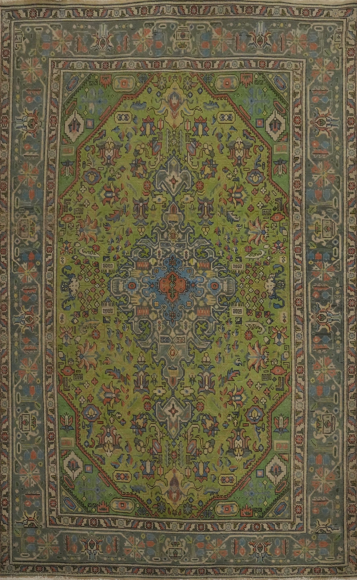 Handmade Green Wool Tabriz Persian Area Rug 7x10