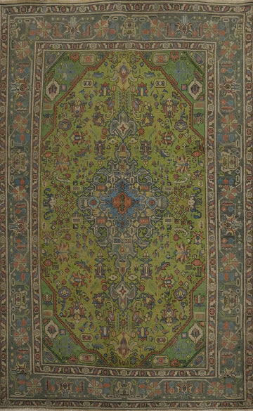 Handmade Green Wool Tabriz Persian Area Rug 7x10