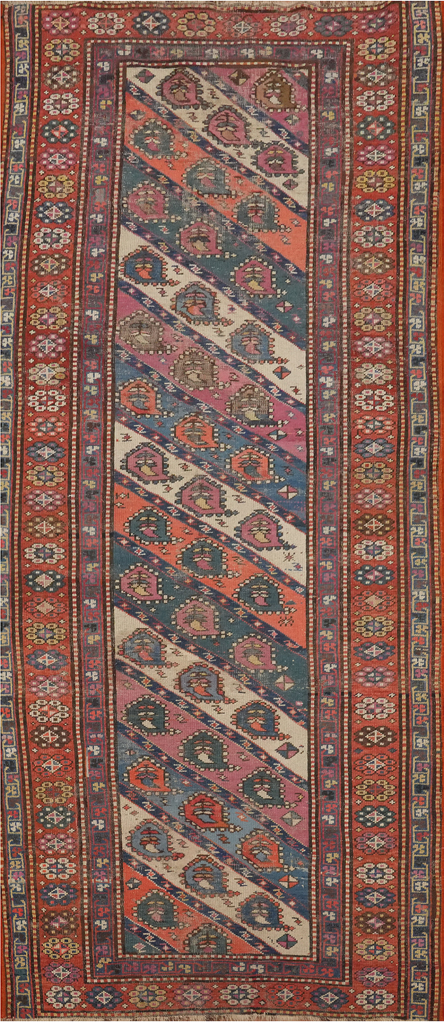 Pre-1900 Antique Kazak Vegetable Dye Wool Rug 4x8